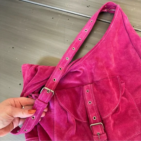 Jill Stuart Hot Pink Suede Slouch Purse Bag - Picture 4 of 6